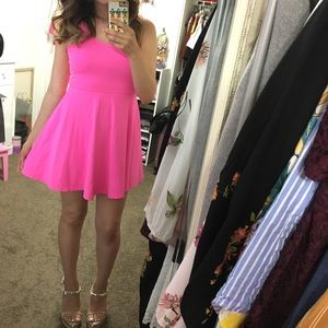 A-line neon pink cotton dress